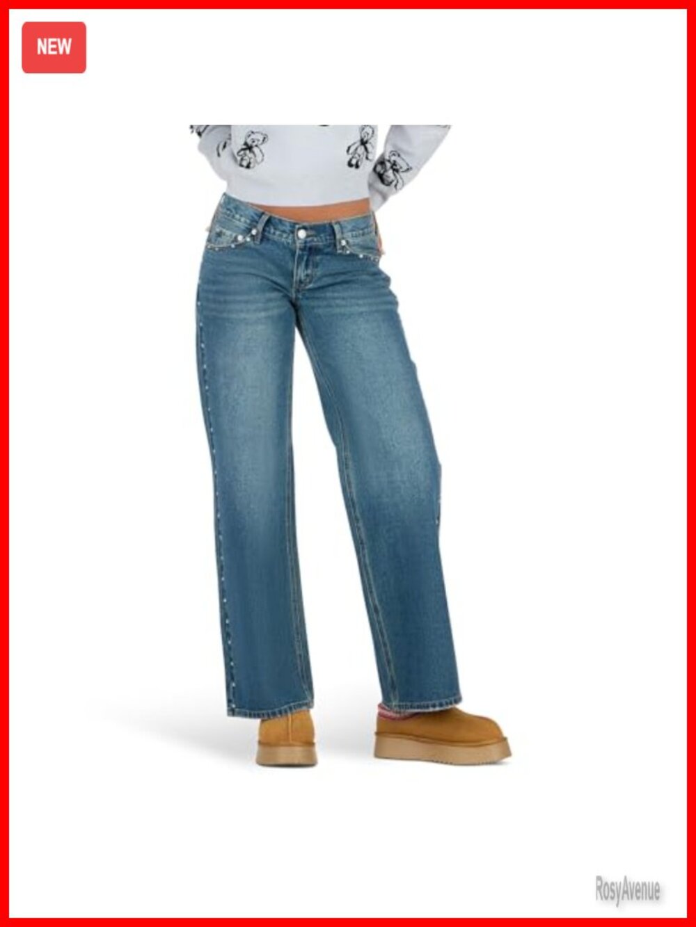Low Rise Baggy Wide Leg Jeans with Studs Y2K Denim